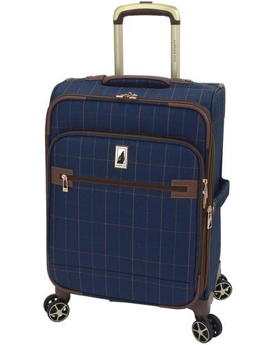 London Fog Liverpool Navy Windowpane 20" Expandable Carry On Spinner - Blue