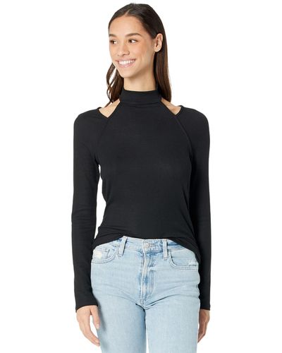 PAIGE Beatriz Top Turtle Neck Cut Out On Shoulder Long Sleeve In Black