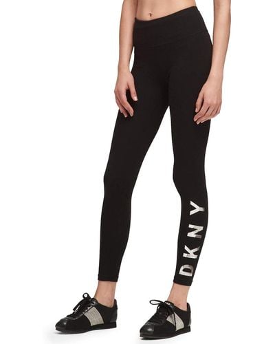 DKNY Women's Sport Stripe Logo Legging, Black/Silver at Amazon Women's  Clothing store
