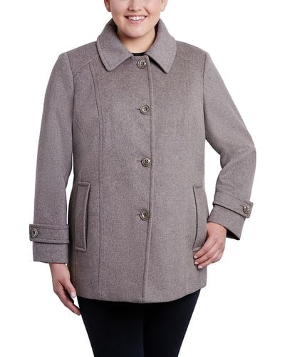 London Fog Single-breasted Plus Size Wool Blend Coat With Scarf - Brown