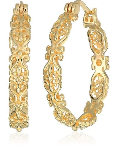 Amazon Essentials 18k Yellow Gold Plated Sterling Silver Filigree Round Hoop Earrings ,(previously Amazon Collection) - Metallic