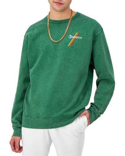 Champion , Mineral Dye Graphic Crewneck, Pullover Sweatshirt, Road Sign Green Script Stripe