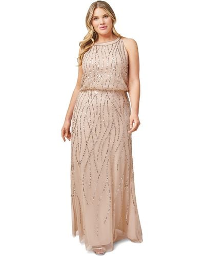 Adrianna Papell Beaded Halter Gown - Natural