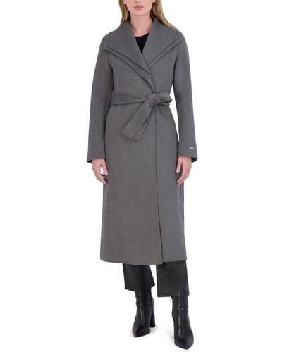 Tahari Maxi Double Face Wool Blend Wrap Coat - Gray