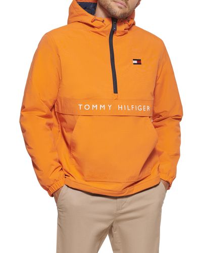 Tommy Hilfiger Performance Fleece Lined Hooded Popover Jacket - Orange