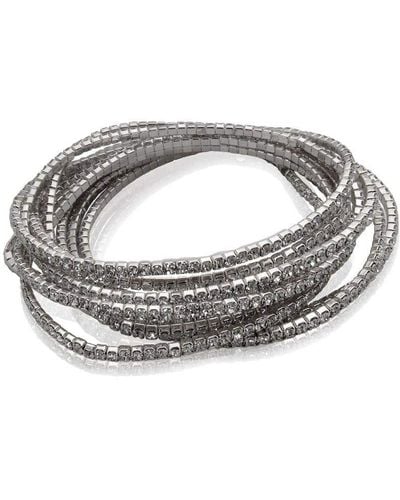 Guess Silver-tone 10 Piece Rhinestone Stretch Stack Bracelet - Metallic