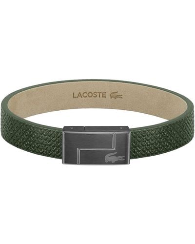 Lacoste Jewelry Monogram Leather Ionic Plated Gray Steel - Green