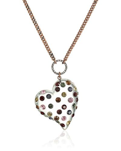 Betsey Johnson Mixed Multi-colored Stone Lucite Heart Long Pendant Necklace - White