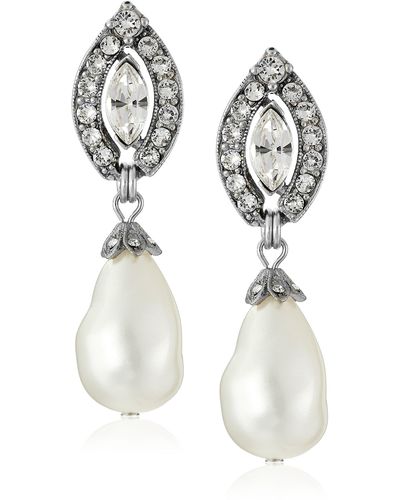 Ben-Amun Swarovski Crystal Marquise Cut Glass Pearl Drop Earrings For Bridal Wedding Anniversary - White