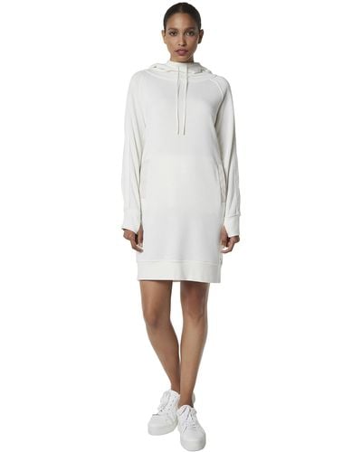 Andrew Marc Fabulous Fleece Hooded Sweatshirt Dress W/faux Leather - White