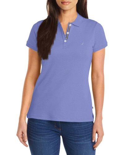 Nautica 3-button Short Sleeve Breathable 100% Cotton Polo Shirt - Blue