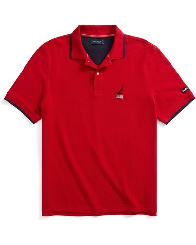 Nautica Short Sleeve American Flag Logo Polo Shirt - Red