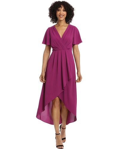 Maggy London Faux Wrap High-low Dress With Pleat Details Event Occasion Date Guest Of Wedding - Purple