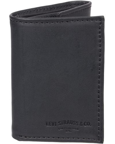 Levi's Trifold Wallet-sleek And Slim Includes Id Window And Credit Card Holder - Black