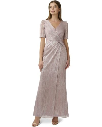 Adrianna Papell Foiled Mesh Draped Gown - Pink