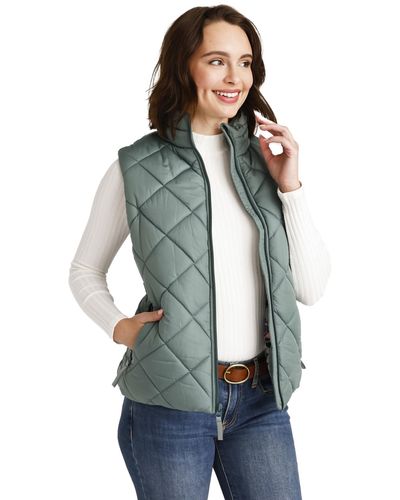 Vera Bradley Zip Up Puffer Vest With Pockets - Green
