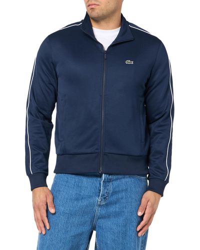 Lacoste Regular Fit Long Full Zip Collared Sweatshirt W/single Stripe Sleeve Detailing Mm - Blue