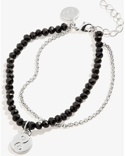 ALEX AND ANI Aa653322brss,yin Yang Bead And Chain Bracelet,shiny Silver,black,bracelet - Multicolor