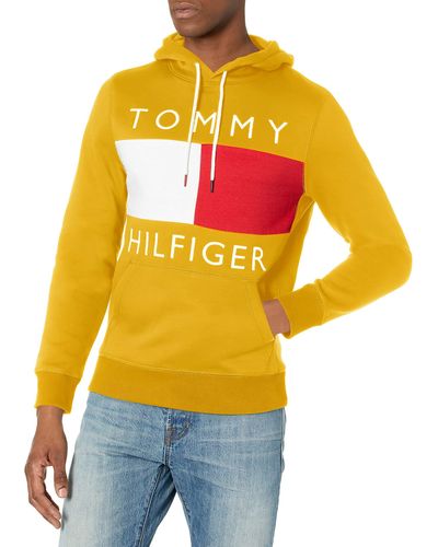 Tommy Hilfiger Long Sleeve Fleece Logo Pullover Hoodie Sweatshirt - Yellow