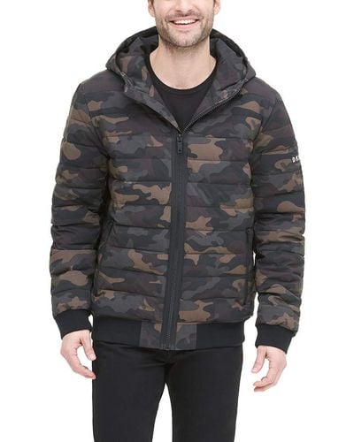 DKNY Quilted Performance Hooded Bomber Jacket - Black
