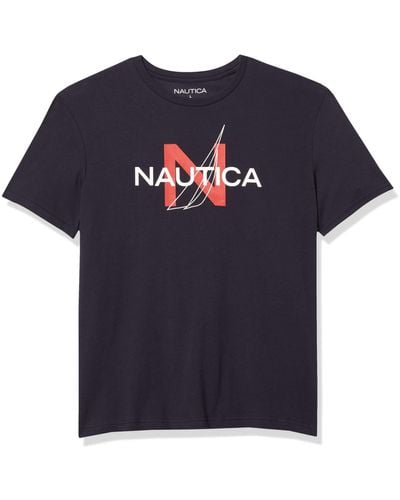 Nautica Short Sleeve 100% Cotton Classic Logo Series Graphic Tee Navy - Blue
