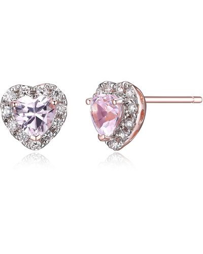 Amazon Essentials 18k Rose Gold Over Sterling Silver Created Pink Sapphire And 1/5th Carat Total Weight Lab Grown Diamond Heart Halo Stud Earrings