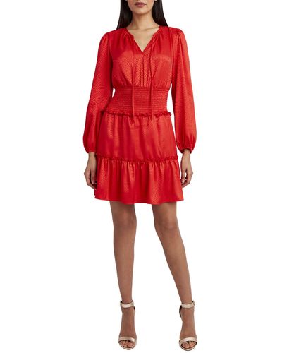 BCBGMAXAZRIA Long Sleeve Relaxed Fit And Flare Dress - Red