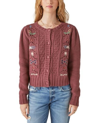 Lucky Brand Mixed-knit Embroidered Cardigan Sweater