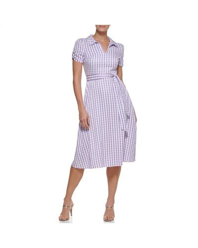 DKNY With Color Ruched Sleeve Polo Dress - Purple