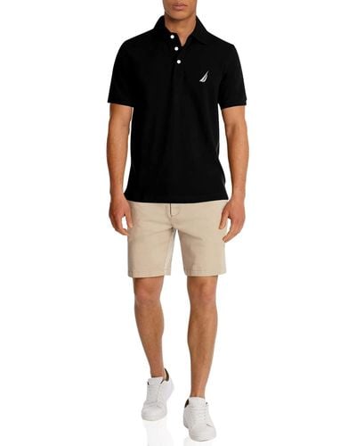 Nautica Short Sleeve Solid Stretch Cotton Pique Polo Shirt Poloshirt - Schwarz