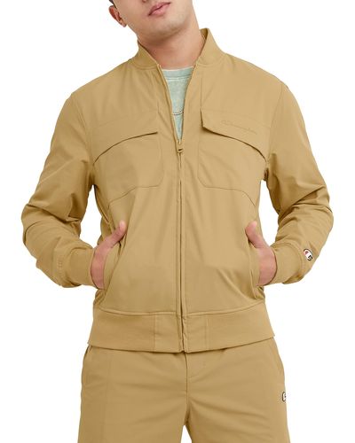 Champion , Flex, Stretch Woven Bomber Lightweight Jacket With Pockets, Sandrock Small Script, X-large - Natural