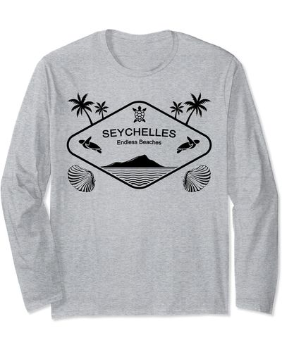 Seychelles Palms Beach Island Sea Turtle Souvenir Male Gift Long Sleeve T-shirt - Gray