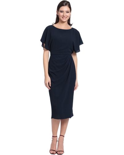 Maggy London Boat Neck Flutter Sleeve Dress Occasion Event Guest Of - Blue