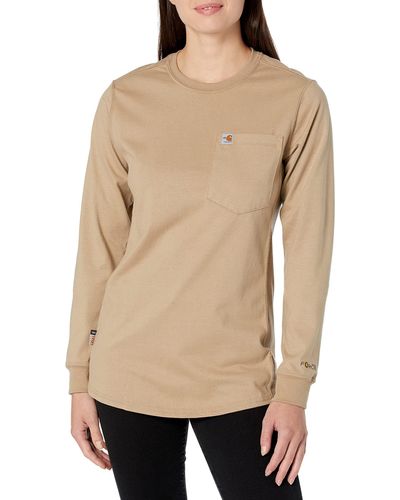 Carhartt Flame Resistant S Force Cotton Long Sleeve Crew T Shirt - Natural