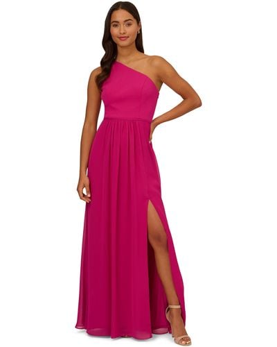 Adrianna Papell One Shoulder Chiffon Gown - Red