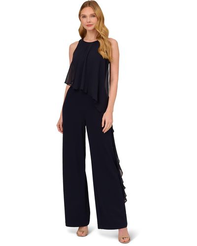 Adrianna Papell Chiffon And Crepe Jumpsuit - Blue