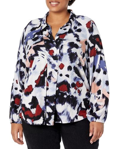 NIC+ZOE Nic+zoe Plus Size Painted Feathers Live In Top - Blue