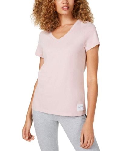 Calvin Klein Logo Patch V-neck Tee Shirt - Pink