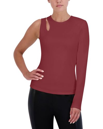 BCBGMAXAZRIA Fitted Top One Long Sleeve Crew Neck Shoulder Cut Out Shirt - Red