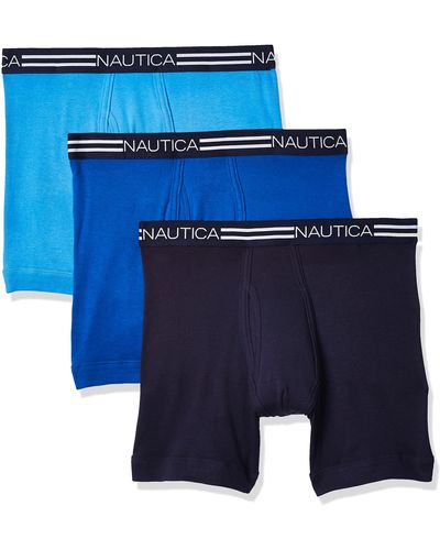 Nautica Mens Classic Cotton Multi Pack Boxer Briefs - Blue