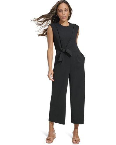 Calvin Klein Wide Leg Jumpsuit With Knitted Side Detail - Black