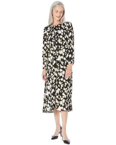 Maggy London Long Sleeve Center Front Waist Ruched Midi Dress - White