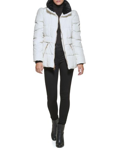 Guess Puffer Faux Fur Collar Quilted Coat - Black