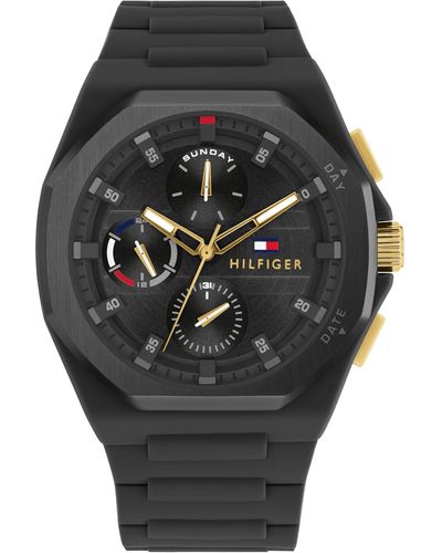 Tommy Hilfiger Multifunction Silicone Wristwatch - Water Resistant Up To 5 Atm/50 Meters - Premium Fashion Timepiece For All Occasions - 44 - Black