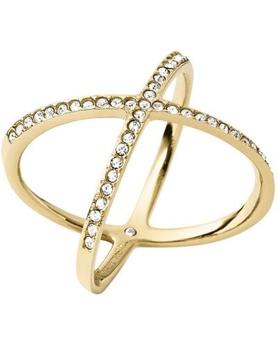 Michael Kors Stainless Steel And Pavé Crystal X Ring For - Metallic