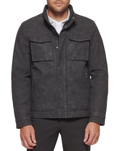 Dockers Faux Leather Military Jacket - Black