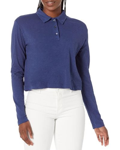 Velvet By Graham & Spencer Womens Marion Cotton Slub Polo Top Henley Shirt - Blue