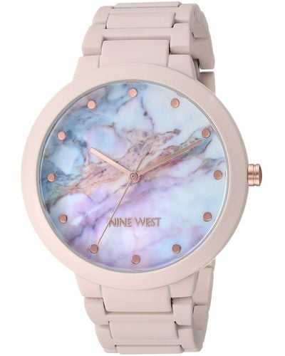 Nine West Nw/2166pkpk Pink Rubberized Mesh Bracelet Watch