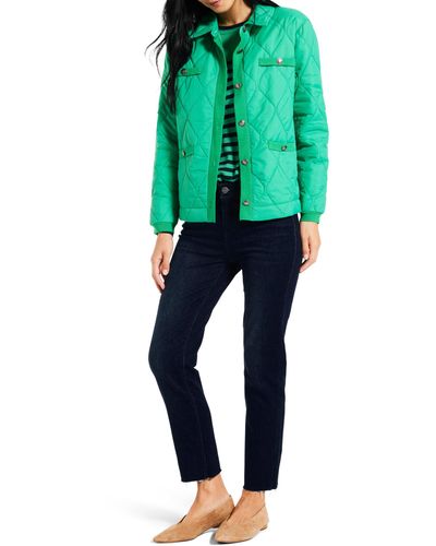 NIC+ZOE Nic+zoe Plus Size Knit Trim Puffer Jacket - Green