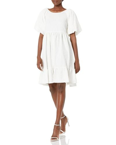 BCBGeneration Puff Sleeve Babydoll Dress - White